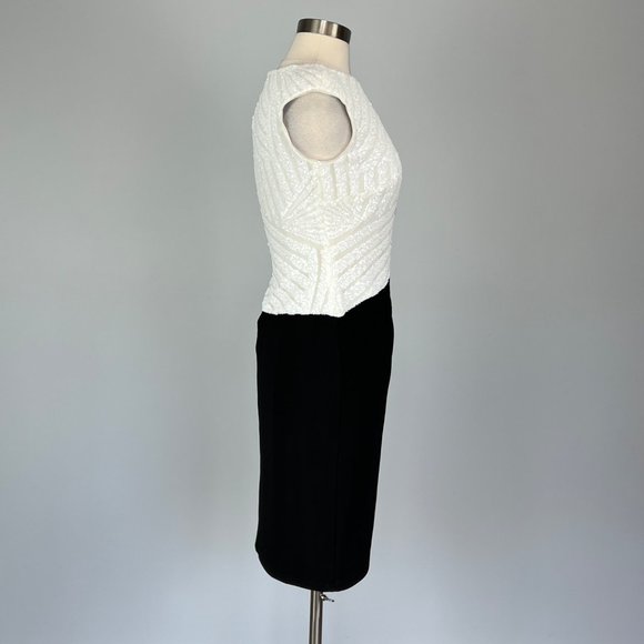 Ralph Lauren Black White Sequin Colorblock Stretch Sheath Dress size 4 - Picture 6 of 13